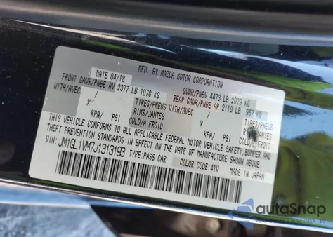 2018 Mazda Mazda6 Touring из США, поврежденный, VIN JM1GL1VM7J1313193